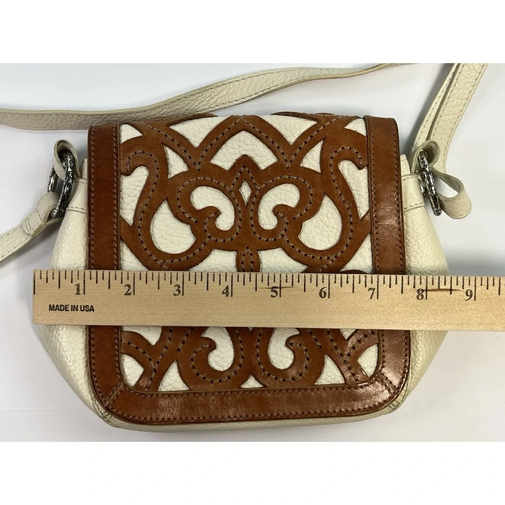 BRIGHTON GENOA Cut Out 3D Ornate Leather Flap Saddle Shoulder Crossbody Bag